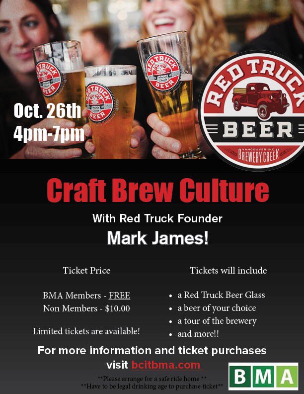 bcitbma's tweet photo. Don't miss our first event! Happening this Wednesday at Red Truck Brewery. Purchase your tickets on our website: https://t.co/knmuqz9anQ https://t.co/PQwgoxdjhn