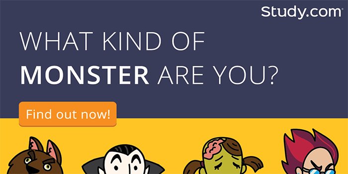 Studydotcom's tweet photo. What #studymonster are you? Take a #quiz & get study tips for the scariest time of the year: #midterms #Halloween https://t.co/rewkUPrydQ https://t.co/SeSEhbCCMD