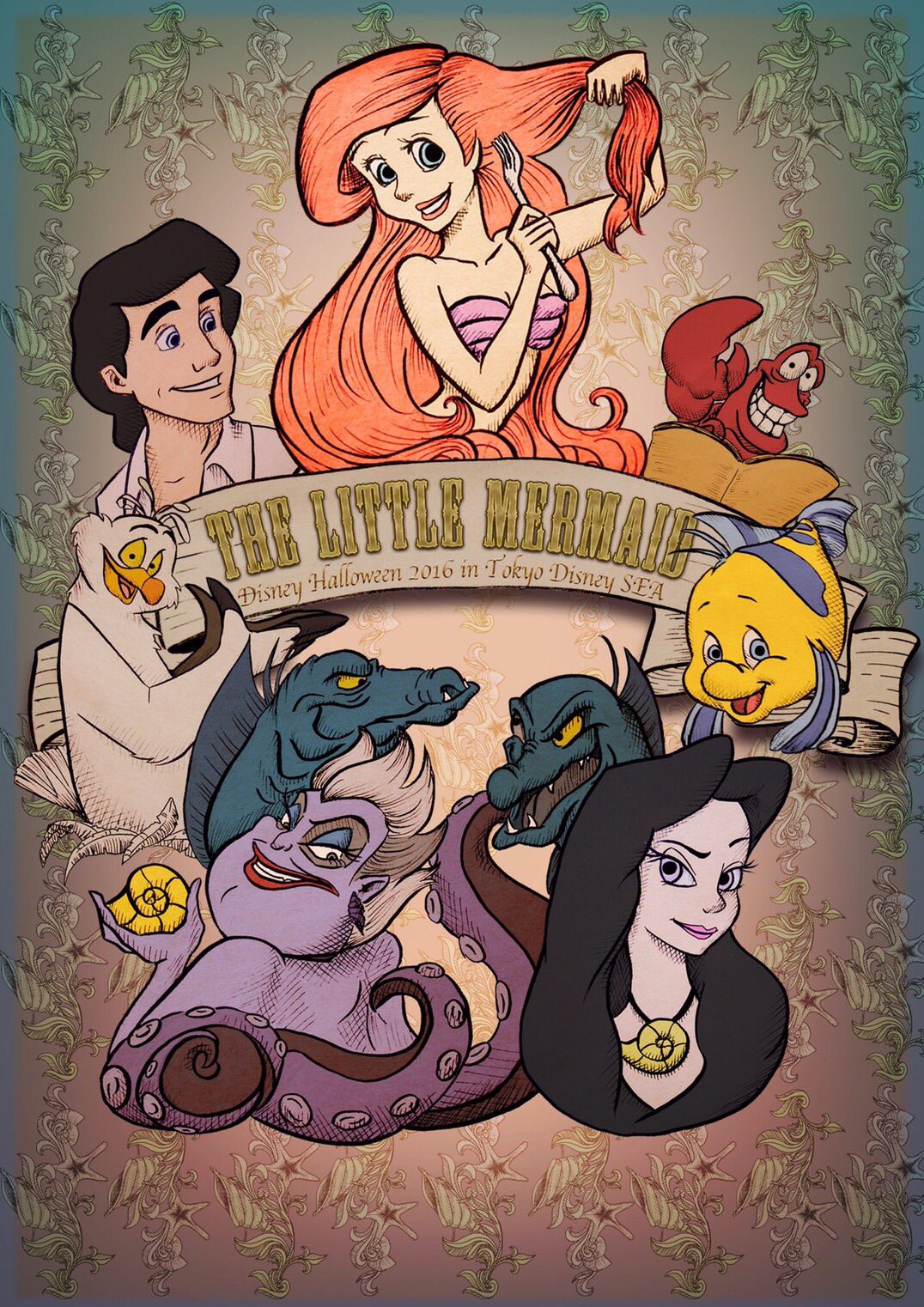 なーこ V Twitter 今日はシーでリトルマーメイド併せ仮装しますー 私はフロットサムかジェットサムやります 笑 １０人くらいでゾロゾロ歩いてると思うので気づいたら声かけてください イラスト描いてくれたあずたん Azusatamayose が