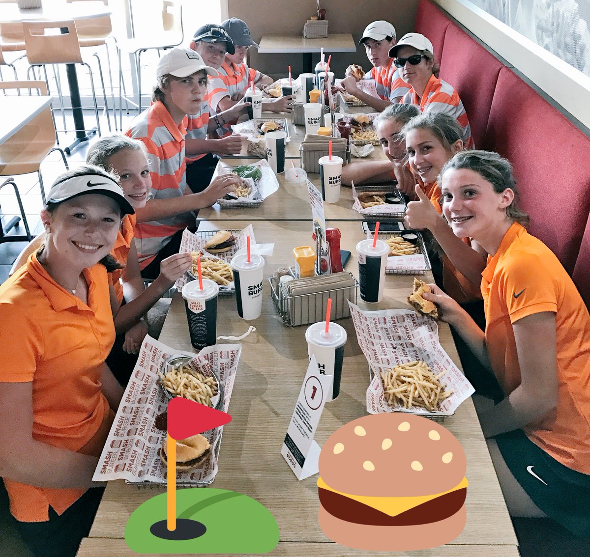 aledogolf's tweet photo. Smashing drives and SMASHIN' BURGERS! Didn't finish every shot the way we wanted, but the burgers had no chance! #aledo #aledogolf https://t.co/30B57l5Oto