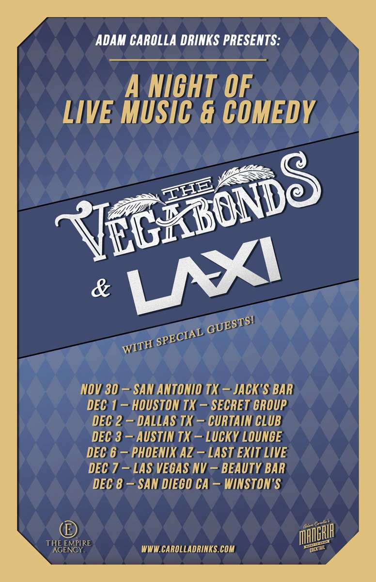 chrislaxamana's tweet photo. All ticket links are live for @TheVegabonds &amp; @laximusic Fall Tour! Music - Comedy - Booze. Let's have some fun. https://t.co/UQ4JCLobEh https://t.co/BYClNkdxBH
