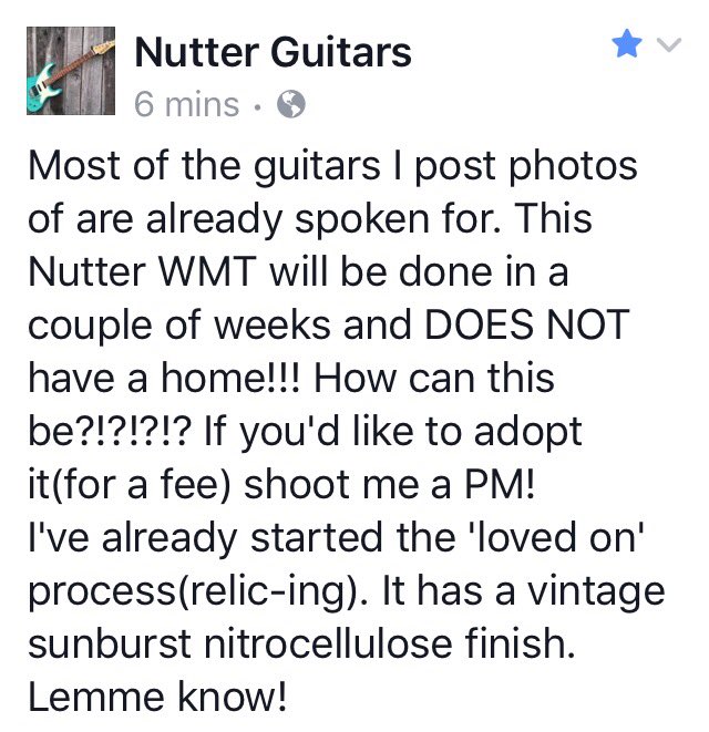 NutterGfans's tweet photo. Contact @NutterGuitars to make this almost finished BEAUTY yours! https://t.co/SsvSffHTvw