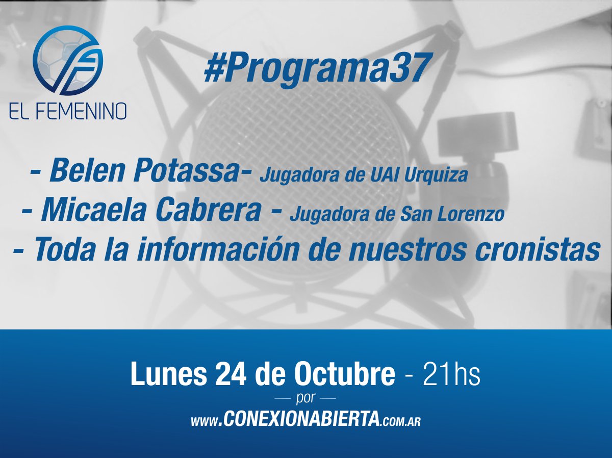 FemeninoAFA's tweet photo. #ElFemeninoRadio Todo listo #Programa37
Belen Potassa de #UAIUrquiza en nuestros estudios
Micaela Cabrera de #SanLorenzo
La info de la fecha https://t.co/gmtUBpHW2l