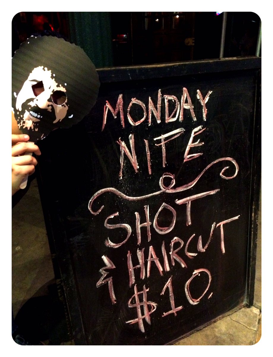 Get ya fro did. Get ya a shot. Get ready for Bob Ross-Tume. Haircut + Shot at 9 tonight. Paint Along with Bob Ross tomorrow, 5 to 9.