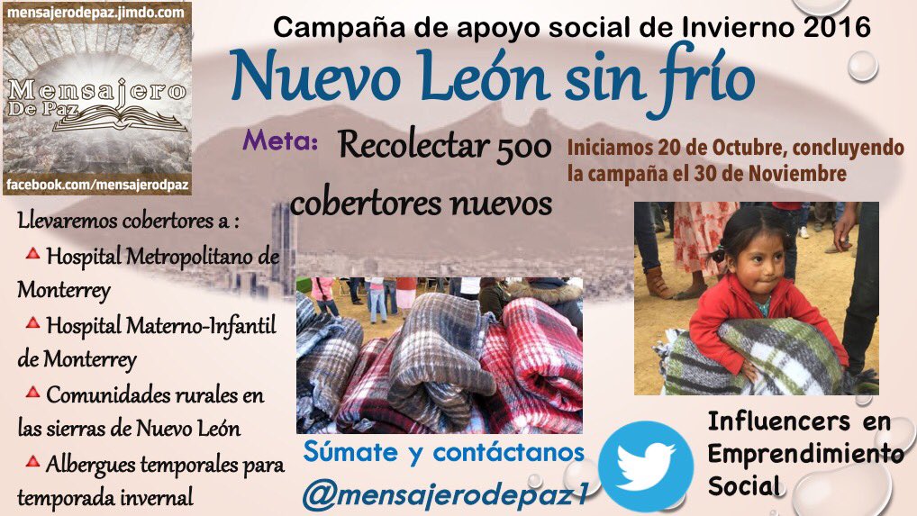 mensajerodepaz1's tweet photo. #YoSiempreConGanas de ayudar a #Mty N.L.Tú también participa,dona desde 1 cobertor. Manda DM y RT🙏🏼! @JaimeRdzNL @nuevoleon @AdrianDeLaGarza https://t.co/yJNpYL70Mx