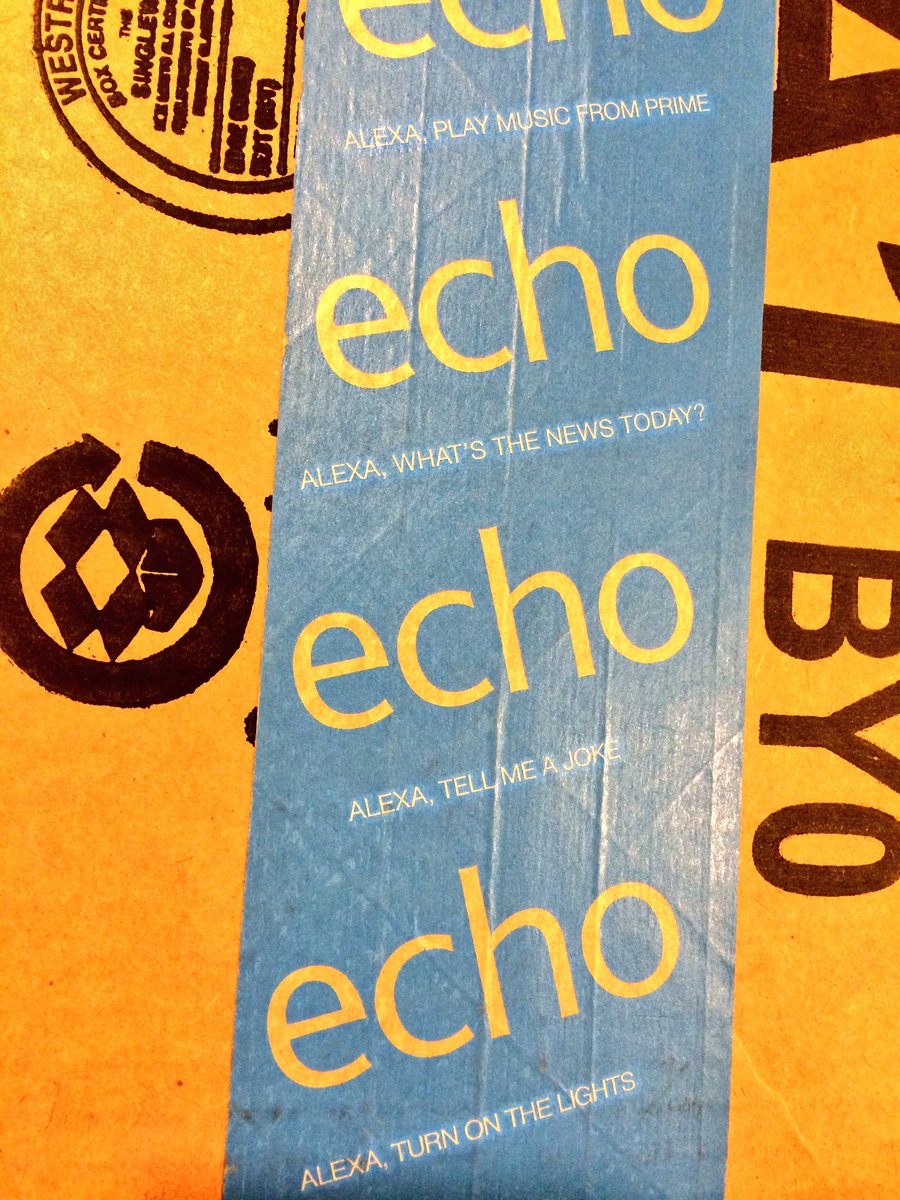 kryshiggins's tweet photo. Amazon's creative use of packing tape as a surface for Alexa user education #firsttimeux https://t.co/ZzQq2mFOPg