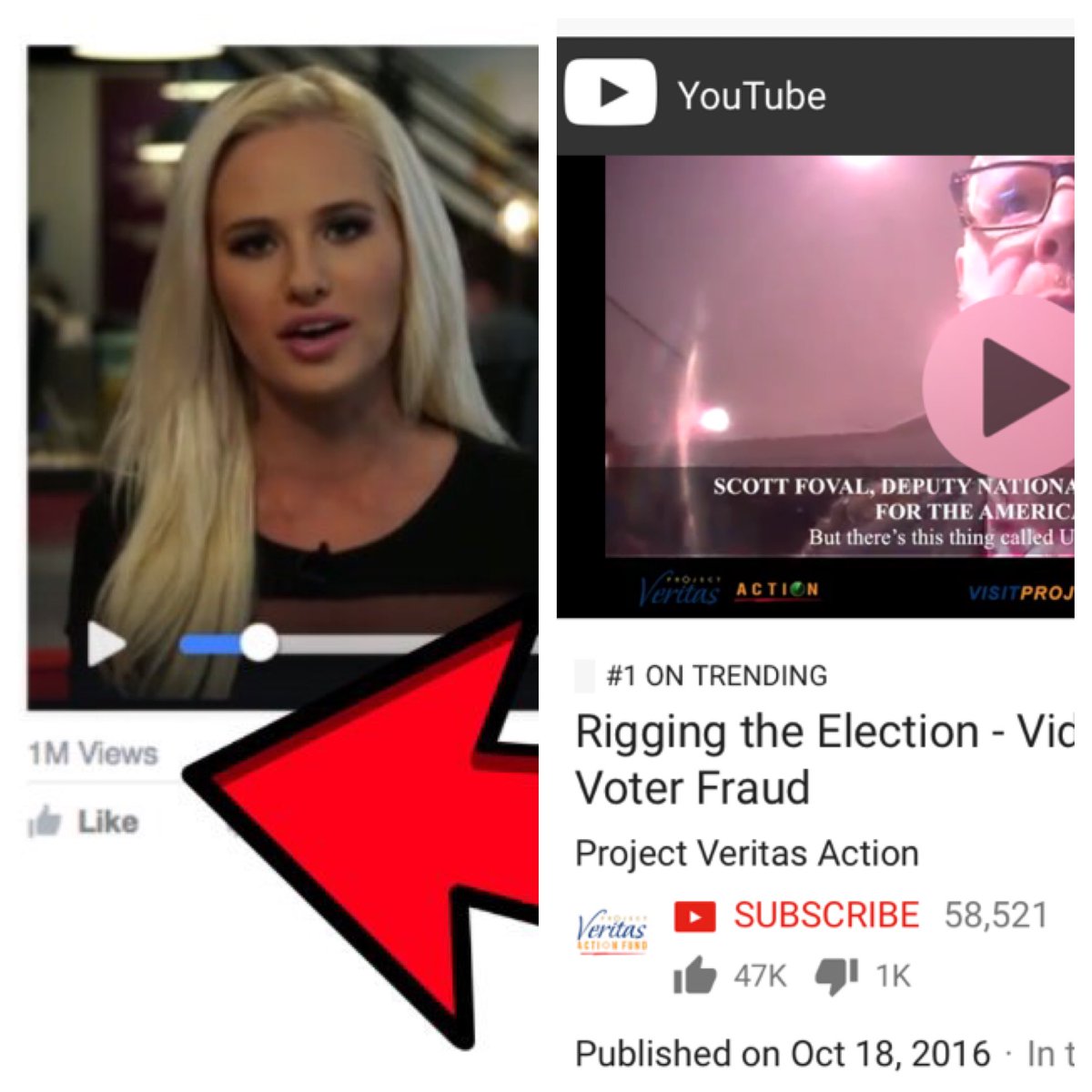 JamesOKeefeIII's tweet photo. 1.1m views on @TomiLahren fb stream, No. 1 trending vid on YouTube worldwide. This is the power of what we do. @brianstelter. Get used to it https://t.co/LSVpOhTjbr
