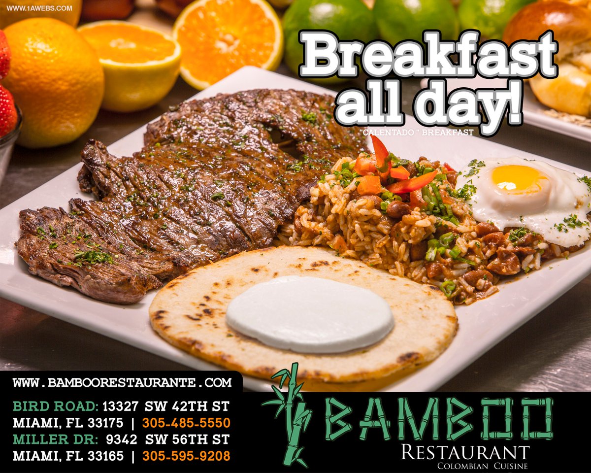 bambootwittter's tweet photo. BREAKFAST ALL DAY!#bamboorestaurante #miami #restaurant #cool #colombiancuisine #healthyfood #culinarystar #Colombia https://t.co/qnXWJkAZby https://t.co/5jAlAKxM3H