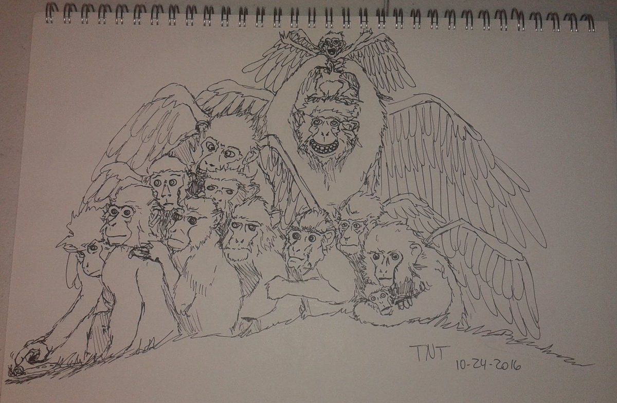 HiddenHistoryOz's tweet photo. When a family of #flyingmonkeys gathers for a family portrait. Word of the Day: DOZEN. #inktober #inktober2016 #bakersdozen https://t.co/0tREkQqOb7