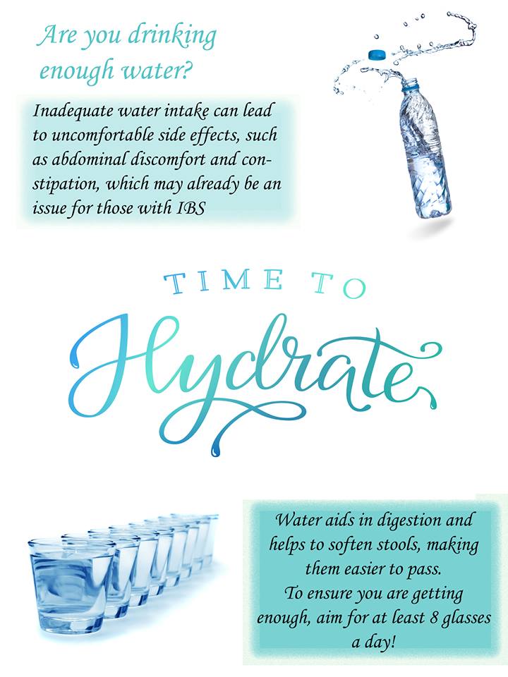 Are you staying hydrated? An adequate water intake is crucial for optimal bowel function &amp; helps prevent constipation - an #IBS symptom!