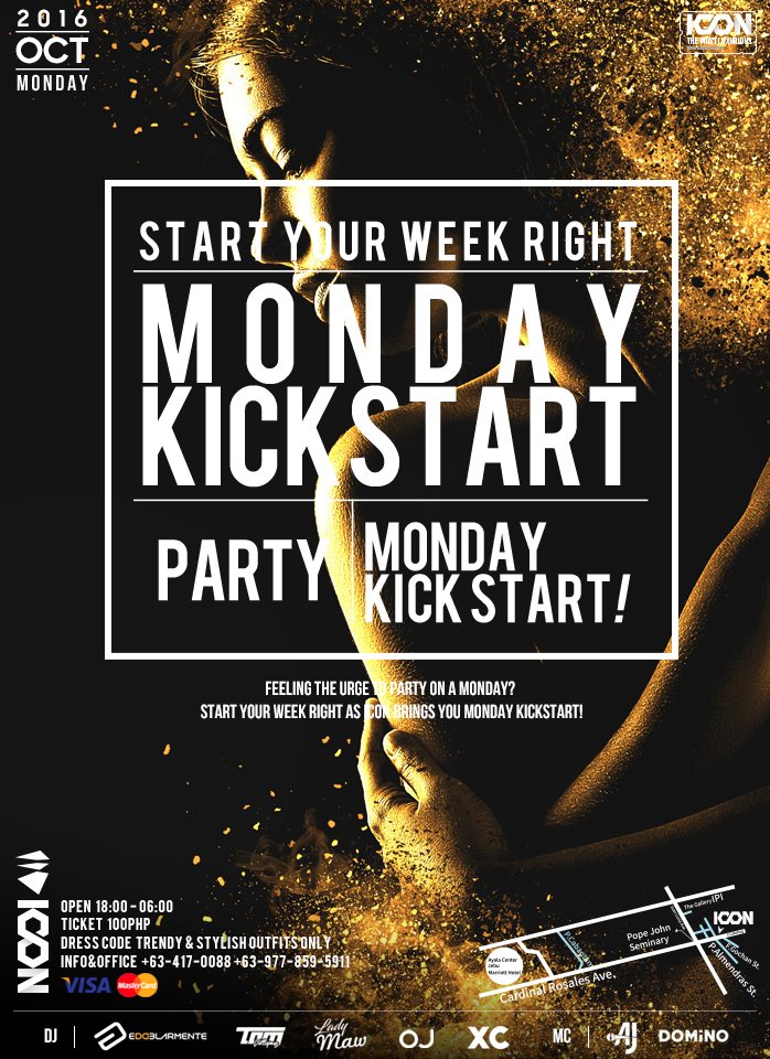 IconCebu's tweet photo. START YOUR WEEK RIGHT!
MONDAY KICKSTART
Feeling the urge to party on a Monday? 
Start your week right as ICON brings you MONDAY KICKSTART! https://t.co/cEW5WkvnUy