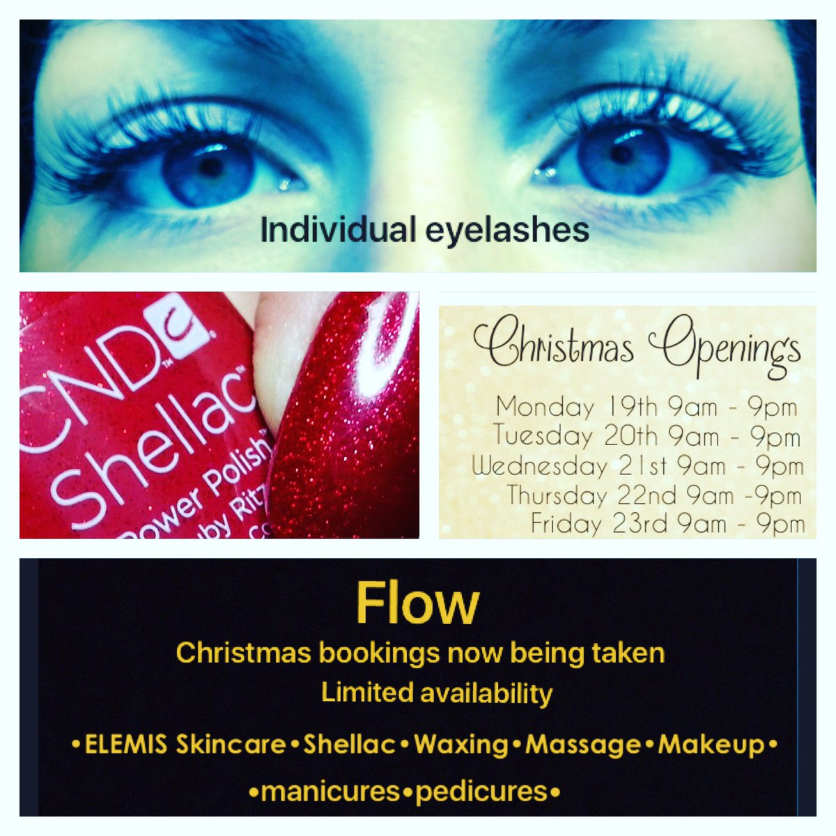 flow_beauty1's tweet photo. Christmas appointments are limited #booknow #shellac #glitternails #openingtimes #flowgarstang #individualeyelashes https://t.co/XQzBB9SPCL