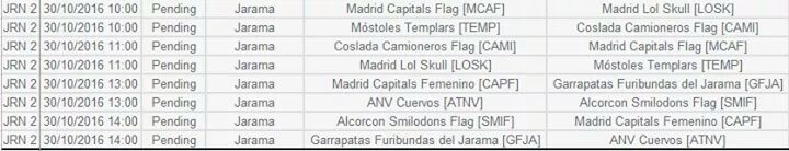 Aqui los horarios de los partidos , nos gustaria que asistiera el mayor  numero de gente para dar a conocer este deporte en el pueblo!!