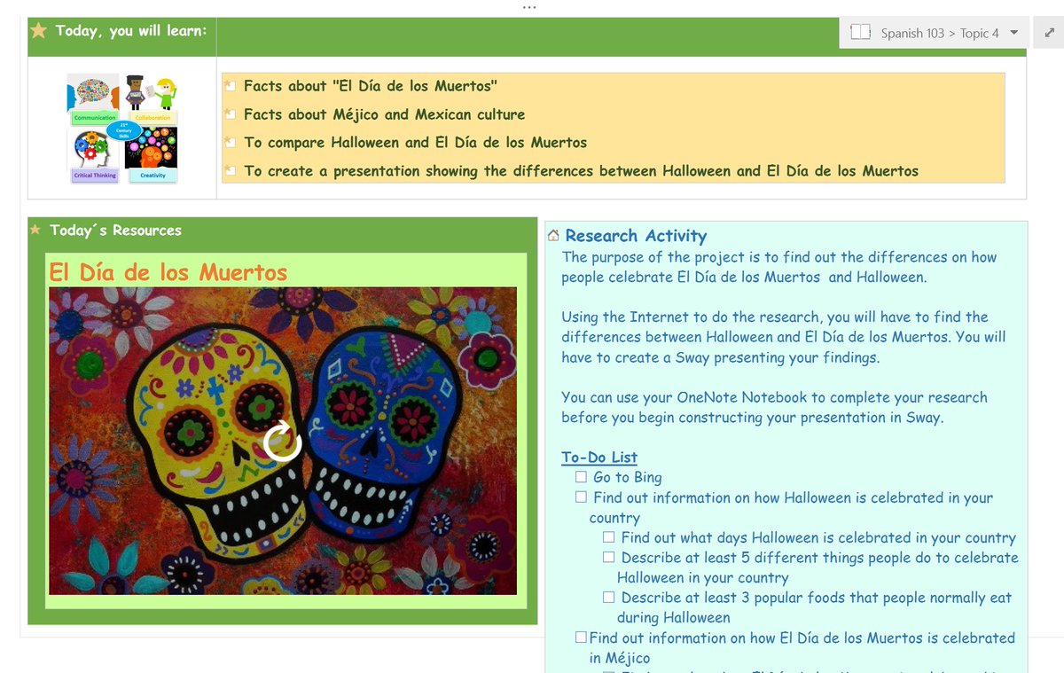 MissGEnrique's tweet photo. Learning how Halloween is celebrated in the World w/ @sway & #OneNote https://t.co/HQbTxOxNbh #edtech #langchat #mfl #jcspanish #MIEExpert https://t.co/IEM0F5vEbW