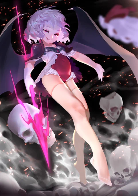 ラクガキのつもりだったのに描き込んでしまいました...自分の中でのレミリアお嬢様はこんな服着てて槍ばっか投げてます。吸血鬼はむしろあんまり関係なかったりします。 