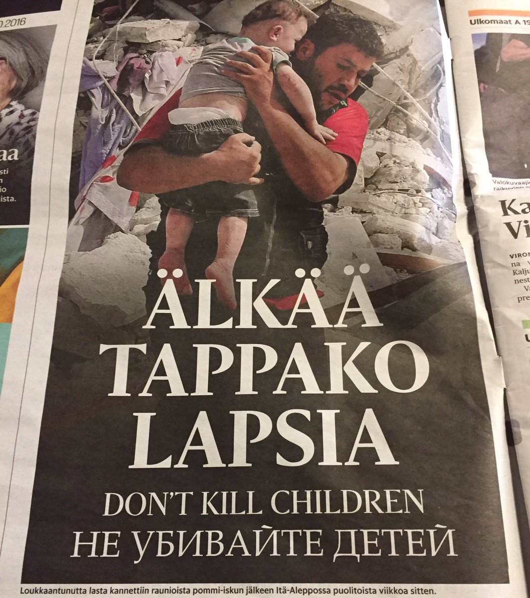 AdamNeira's tweet photo. @NeilWarner88 #ALEPPO #SYRIA #BellsForAleppo

Recent front page of a newspaper in #FINLAND...

Siunausta Suomi ! https://t.co/7rQ3TyMI7i