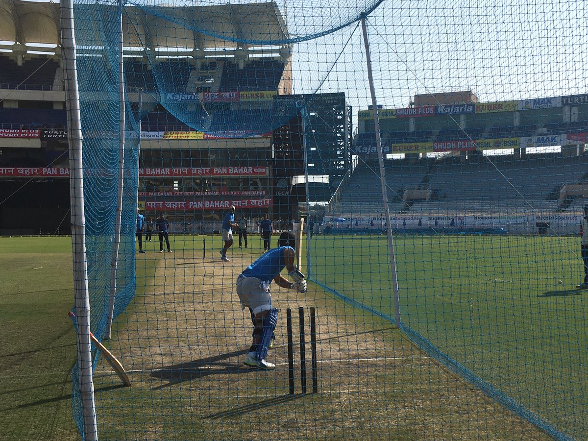BCCI's tweet photo. Team India had an optional practice session today at the JSCA Stadium, which will host the 4th @paytm ODI against New Zealand. #IndvNZ https://t.co/4ksHPKnCEs