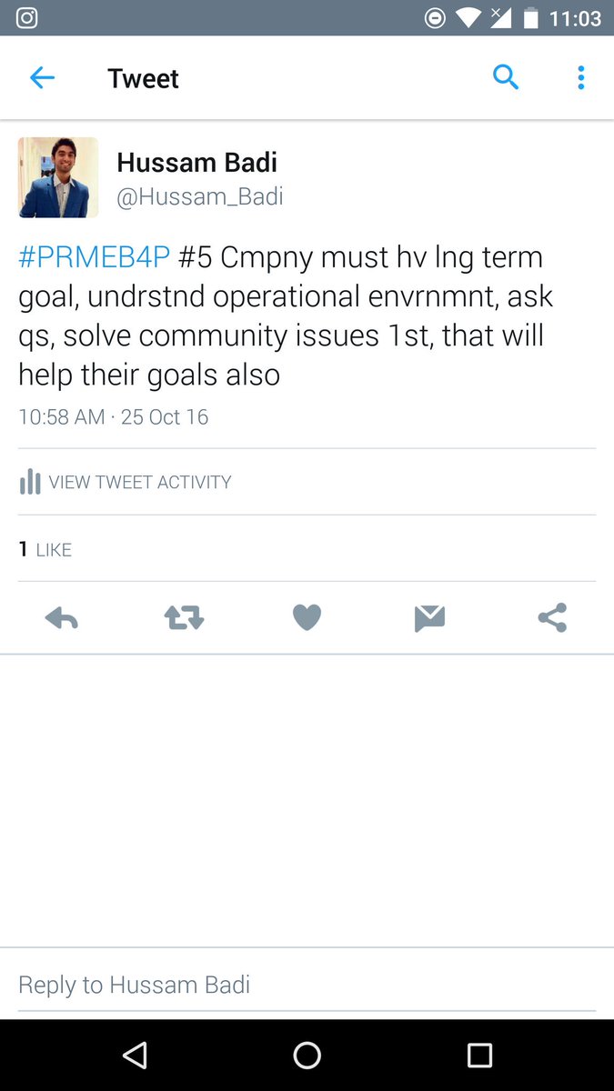 Hussam_Badi's tweet photo. #PRMEB4P #5 Also engage society thru social media to promote any good work. And get company leadership on board for long term business https://t.co/zKH6mWoBSE