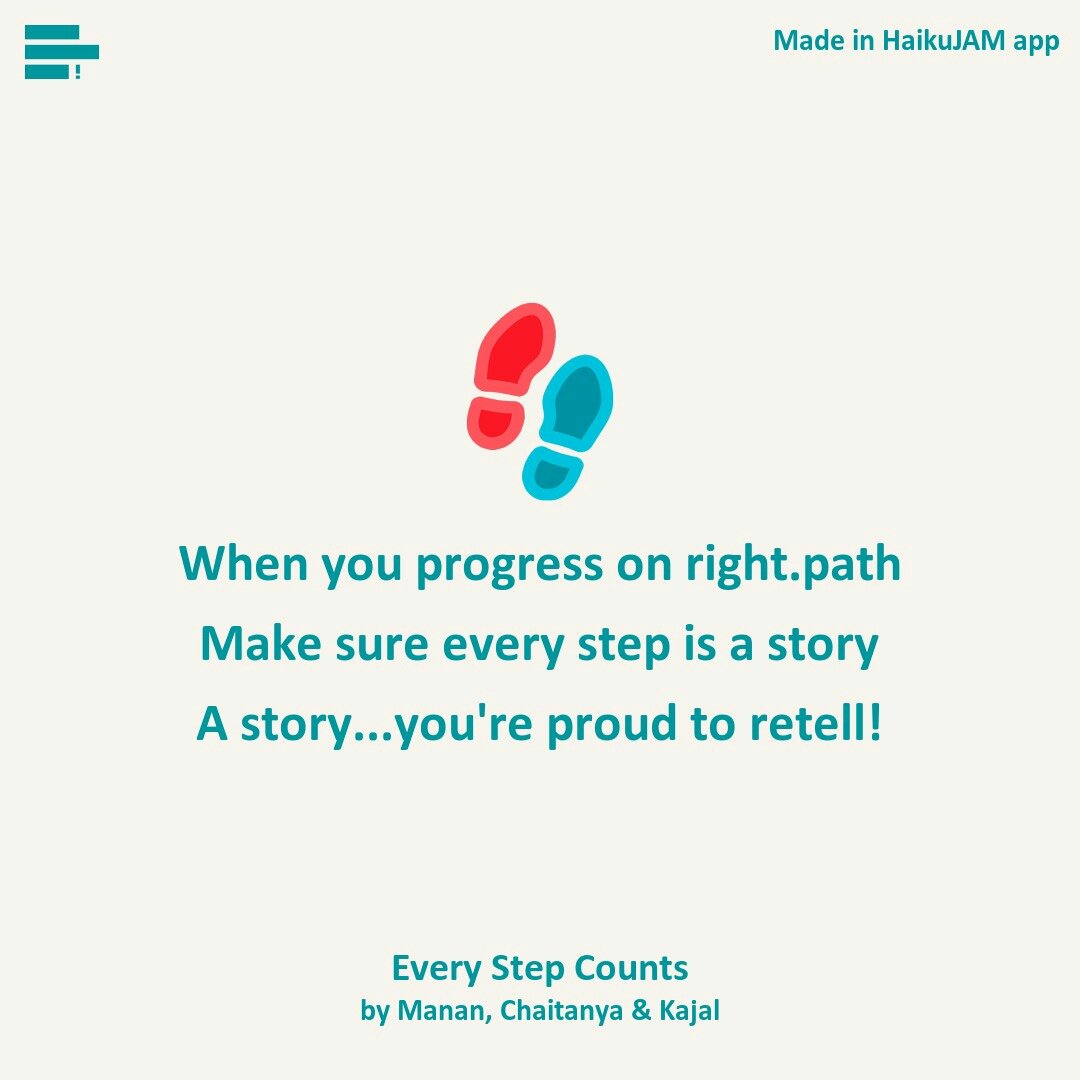 Manngarg17's tweet photo. #EveryStepCounts by @manngarg17, @OkayCkay &amp; Kajal in @haikujam

@apollomunichins @Sukhmeet_sehgal
#HaikuJAM loving it ...#inspiration 😀👏 https://t.co/pD5MmsxSH1