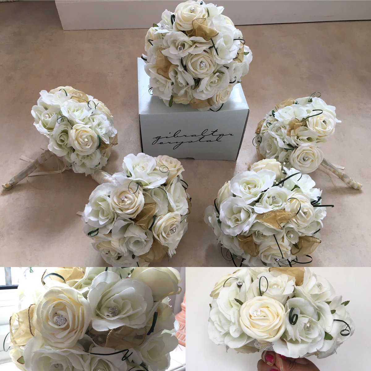 weeksy2000's tweet image. FOR SALE £50 for 5 bouquets #silkflowers #diamante #pearls #ivory #gold #wedding #northwestlondon #bridesmaid #bride