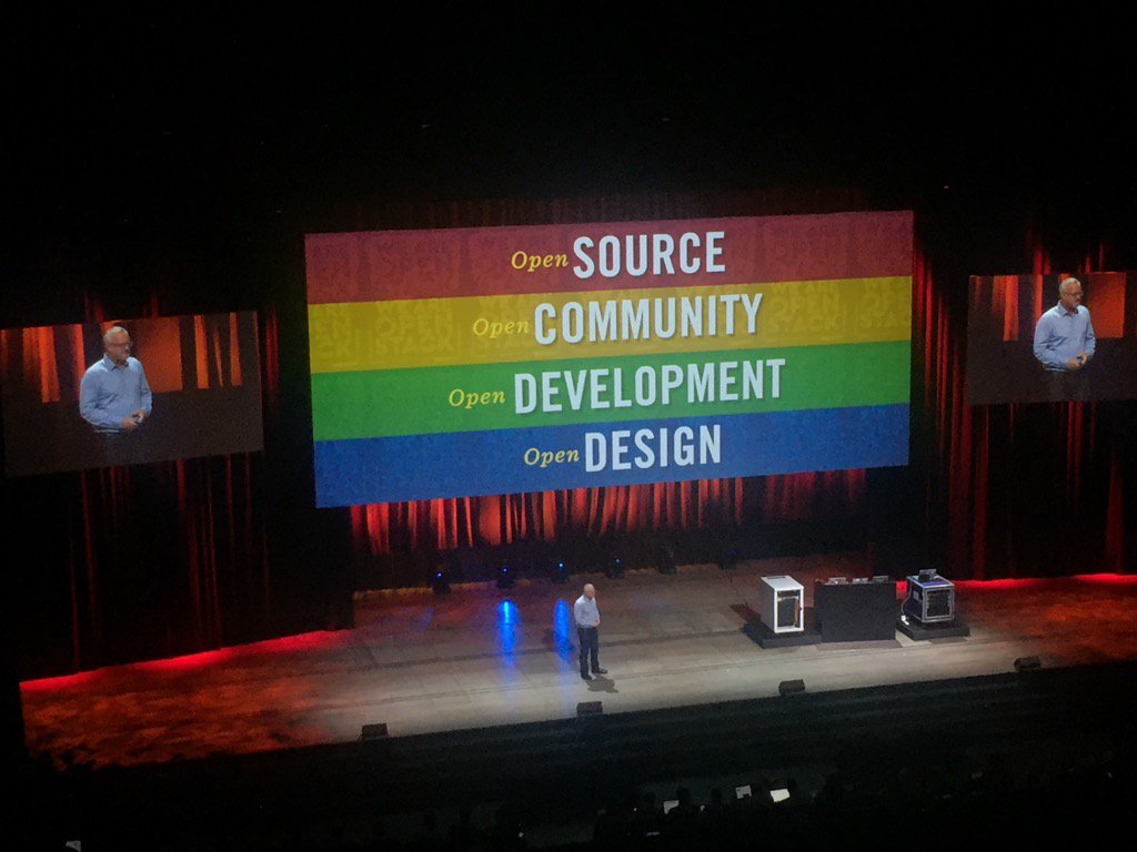 mrda_'s tweet photo. #Openstack summit, opening keynotes. Glad to see the emphasis on the "4 opens" first up! #OpenSourceIsBetter https://t.co/Uce3u5ac7b