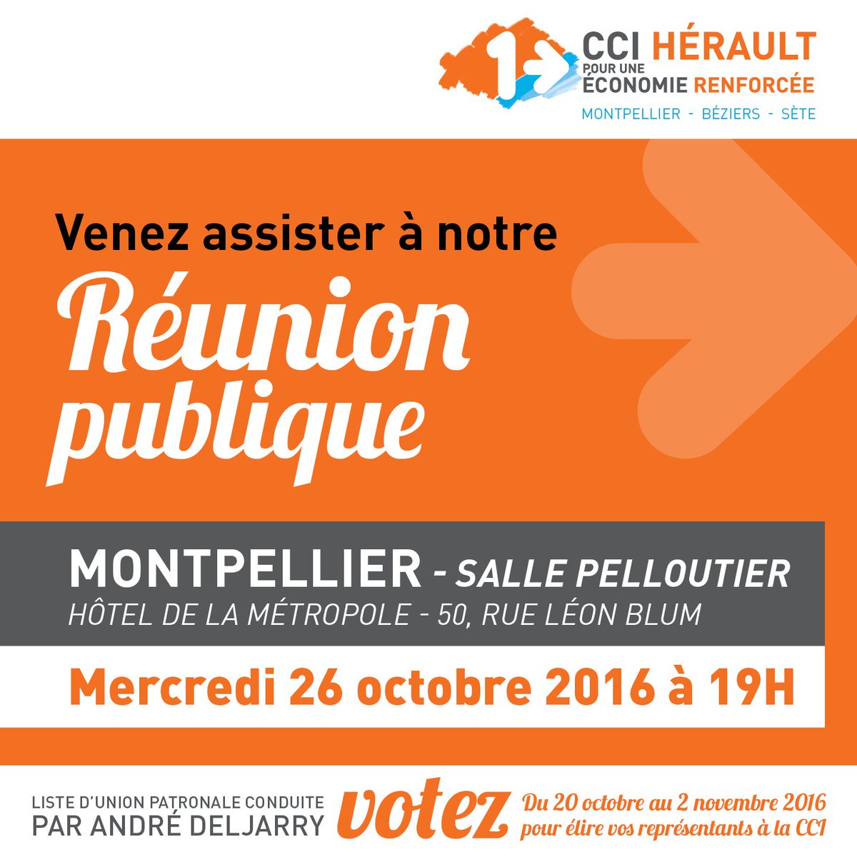ADeljarry's tweet photo. J-1 AVANT LA RÉUNION PUBLIQUE À MONTPELLIER #André #DELJARRY pour 1 #économie renforcée #1CCIHerault https://t.co/h4x0fLHLTo