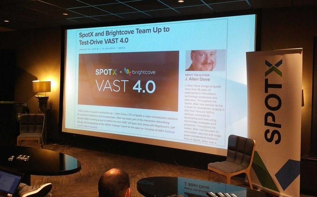 SpotX's tweet photo. @Brightcove explains the benefits of #VAST4.0 at #breakfastxchange https://t.co/TntRY7Iv4m