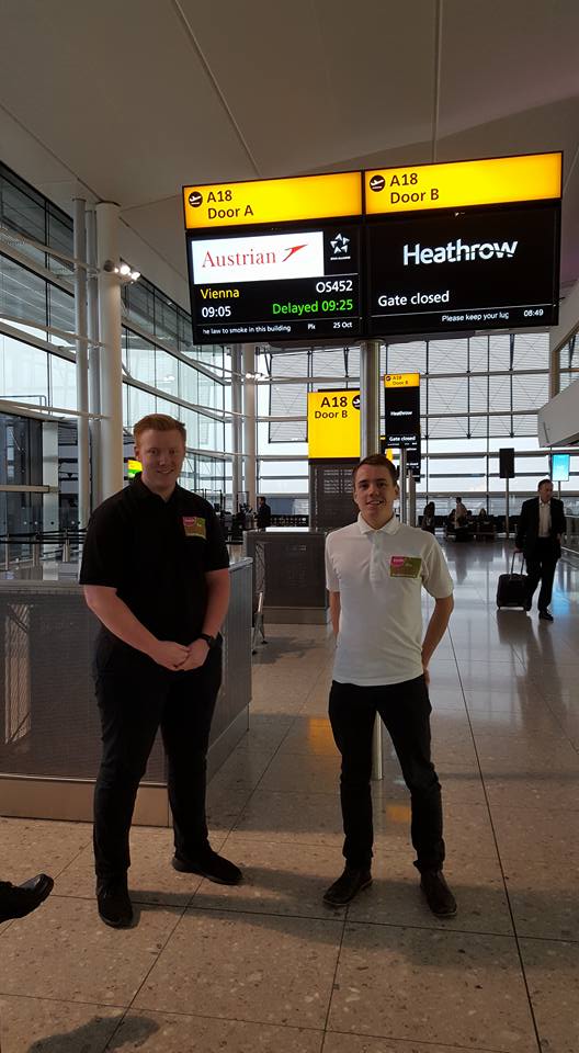 Daniel_Etchells's tweet photo. Flying to #Vienna with colleague @MaxWinters123 ahead of #Karate World Champs in #Linz. See https://t.co/BJK3gqW0uy for news #RoadToLinz https://t.co/JfjYiBTsJC