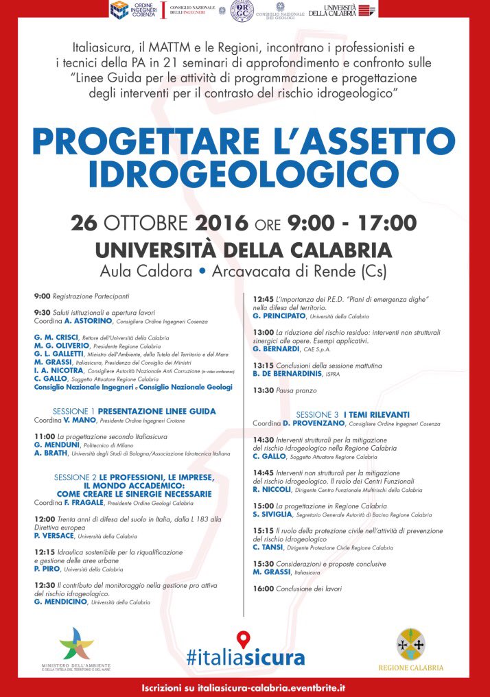 casaitaliagov's tweet photo. Progettare l'assetto idrogeologico. Domani all'Università della Calabria seminario su linee guida per progettazione https://t.co/exlQ0Qm9cW https://t.co/ScaIgQu2pP