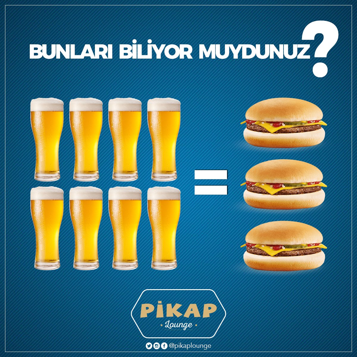 pikaplounge's tweet photo. BUNLARI BİLİYOR MUYDUNUZ ? 8 bardak biranın 3 cheeseburgerin kalorisine eşit olduğunu biliyor muydunuz ? #pikaptayasam 🍔 🍻 https://t.co/6A5bLs67Ek