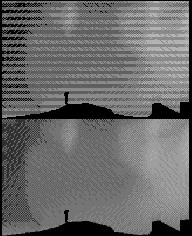 Interlacing #LIMBO on #Commodore64 by shaking the screen up and down. It flickers slightly, but gives me more greys to play with. #dkgame