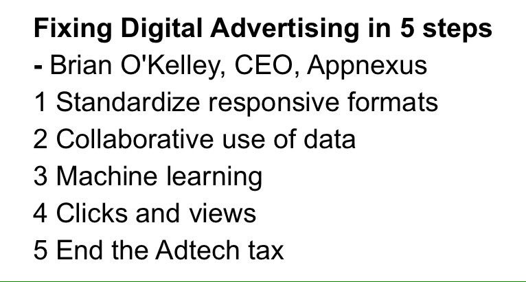 rossdawson's tweet photo. 5 steps to Fixing Digital Advertising from @bokelly of @AppNexus #SchibstedNEXT https://t.co/5hOMEq01Et