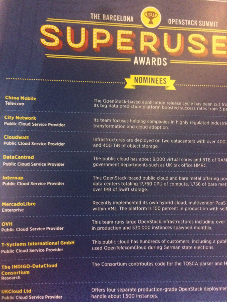 Cloudwatt's tweet photo. Cloudwatt dans les 12 nominés ww du superuser award #OpenStack ! Fier des équipes qui ont permis cette reconnaissance https://t.co/nxiBMYtbyQ