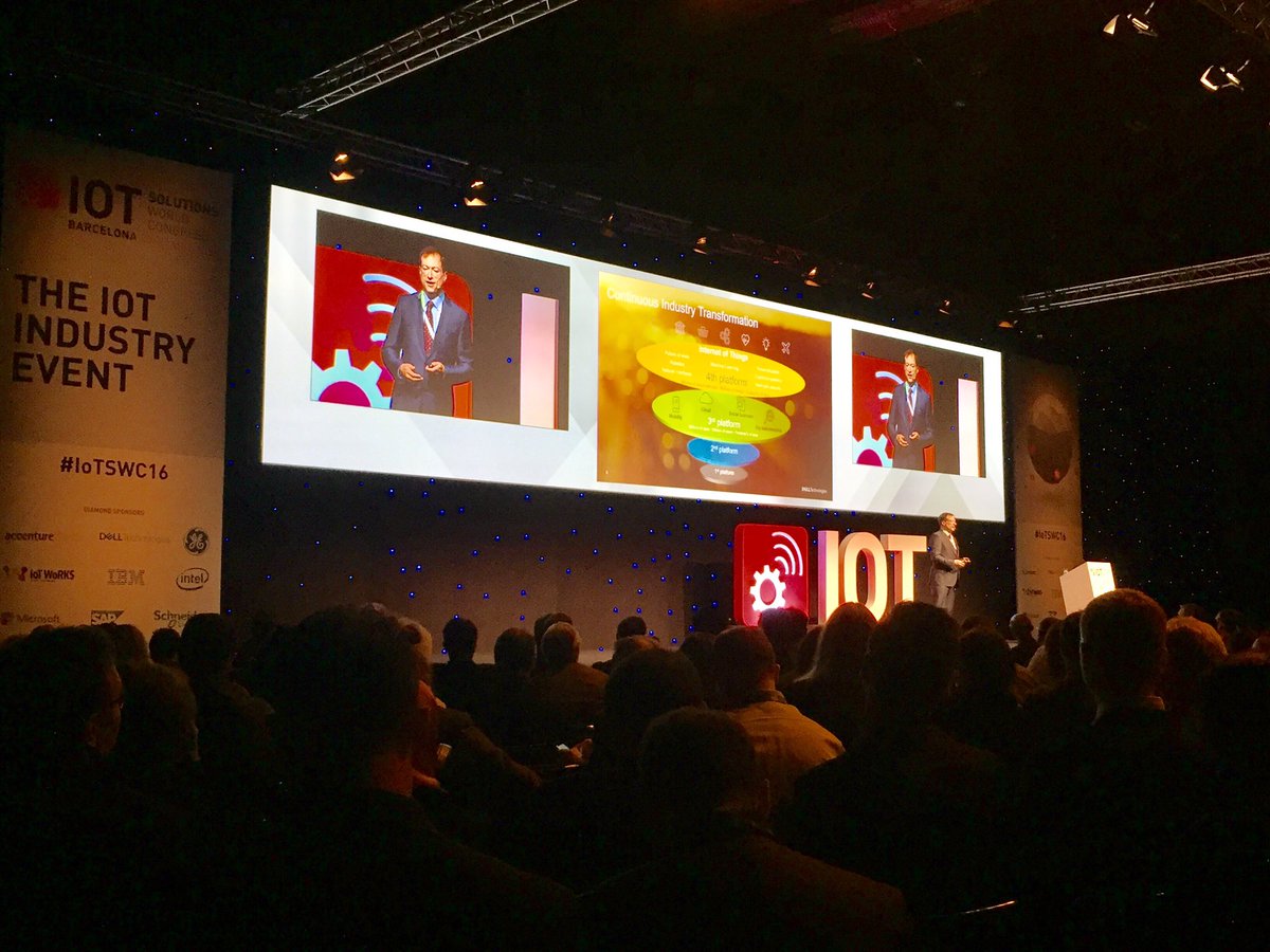 "The 4th platform is not only about serving people, but machines as well" <a href="/theICToptimist/">John Roese</a> #DellTechnologies #IoTSWC16 #IoT #Industry40