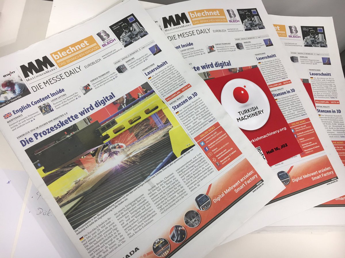 Was gibt es auf der #euroblech zu sehen? Jetzt Die Messe Daily abgreifen und informieren! <a href="/MaschinenMarkt/">MM MaschinenMarkt</a> <a href="/blechnet/">blechnet.com</a>