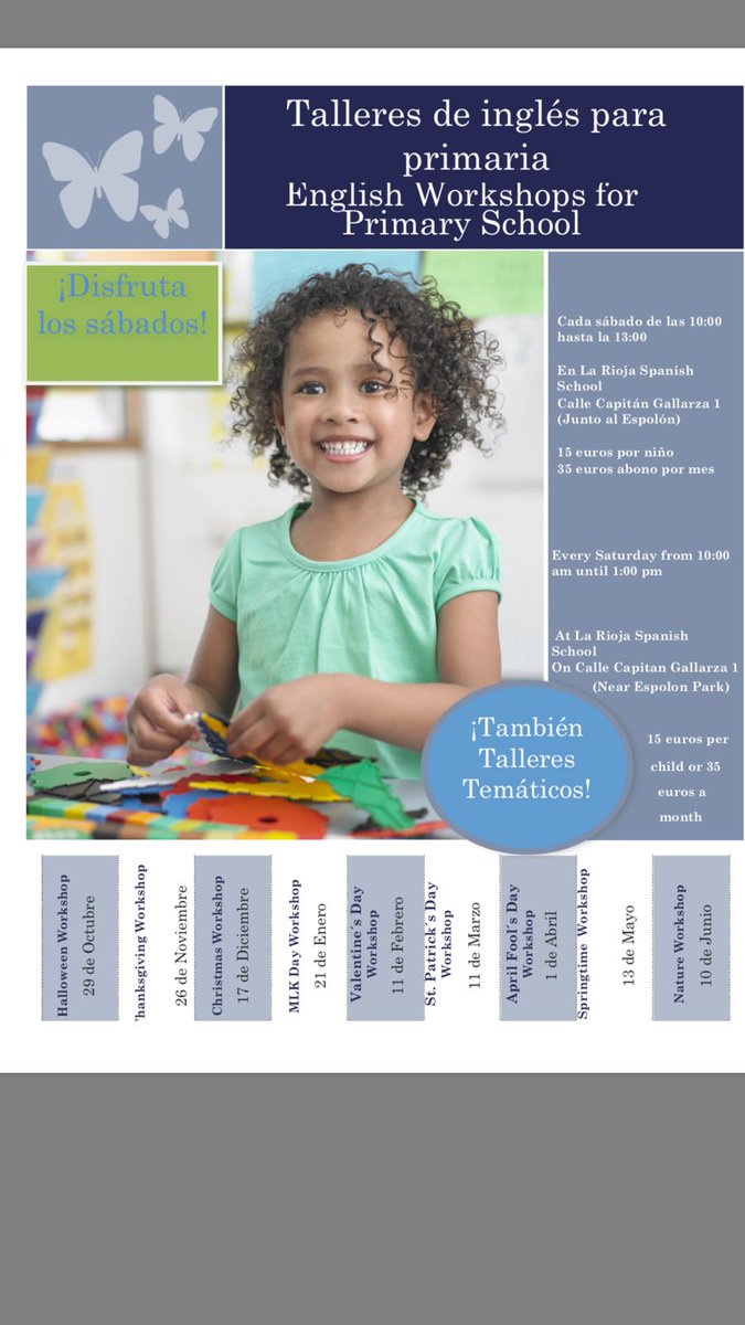 lariojaspanish's tweet photo. #Talleres de #inglés para #niños de #Primaria en el centro de #Logroño #LaRioja con profe nativa +Info en comercial@lariojaspanishschool.com https://t.co/yrjpLKgaQ4