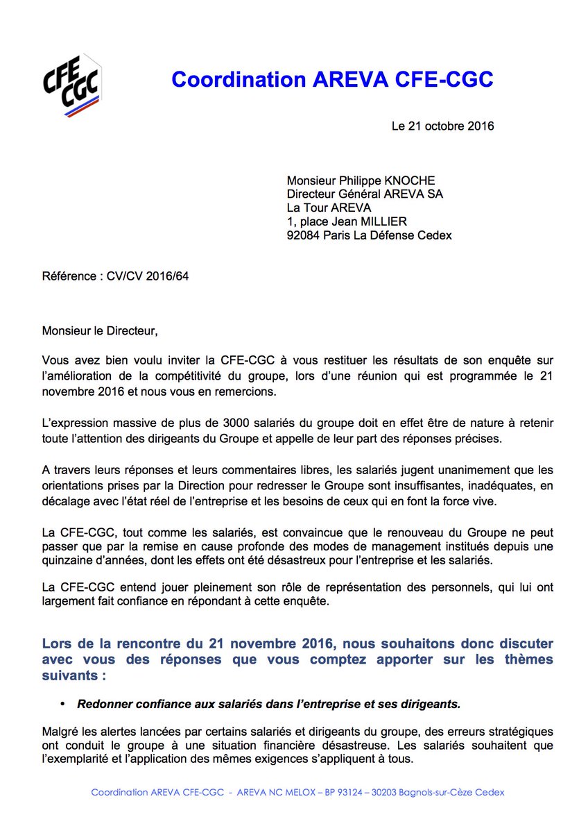 cfecgcareva's tweet photo. Méthodes d'amélioration de  compétitivité jugées inadéquates:la #CFECGCAREVA demande au DG #AREVA les mesures concrètes qu’il compte prendre https://t.co/RiZNUpGQmH