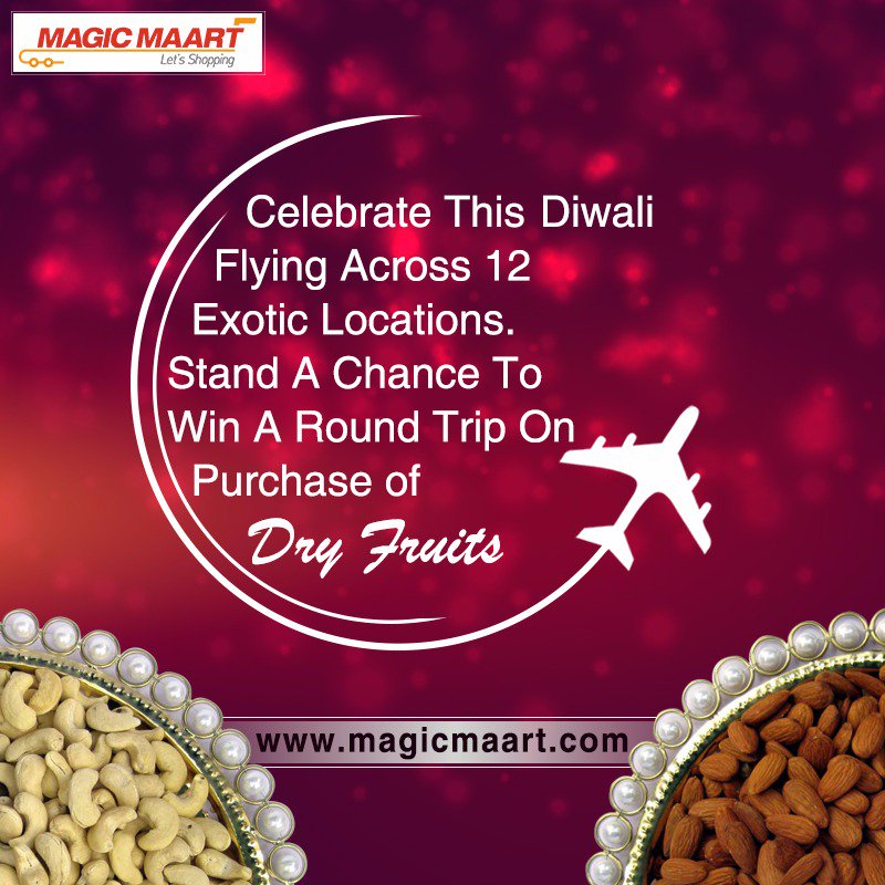 MaartMagic's tweet photo. Win a round trip on Purchase of Dry Fruits.
Log Onto : https://t.co/7odstwTsWj
#magicmaart #diwalideals #dryfruits #handfulofjoy #sweetness https://t.co/eoaLhlP1fg