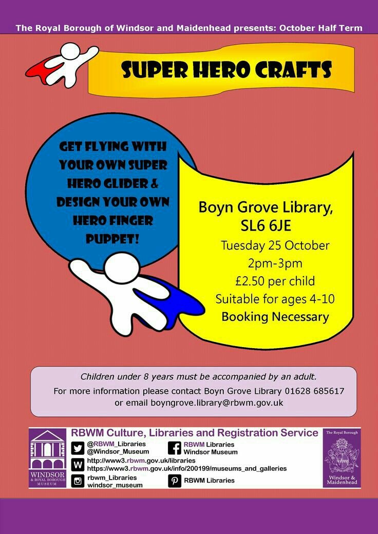 RBWM_Libraries's tweet photo. You can be a #superhero today at #BoynGroveLibrary! β #OctoberHalfTerm #KeepTheKidsBusy #BeAHero #crafts https://t.co/rhX09JwL68