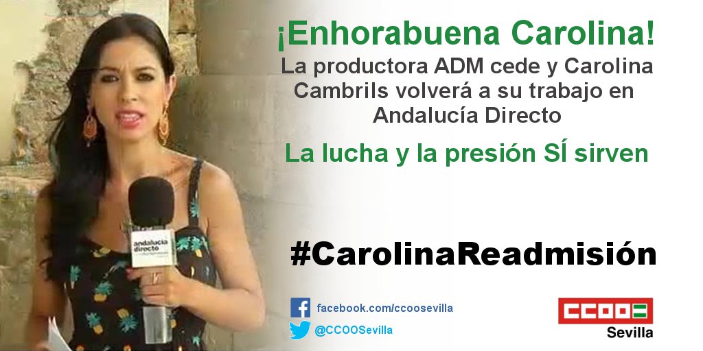 Enhorabuena <a href="/ccambrils/">Carolina Cambrils</a> y a quienes defendéis que no exista discriminación por razón de género‼
#CarolinaReadmisión

➡andalucia.ccoo.es/webandalucia/C…