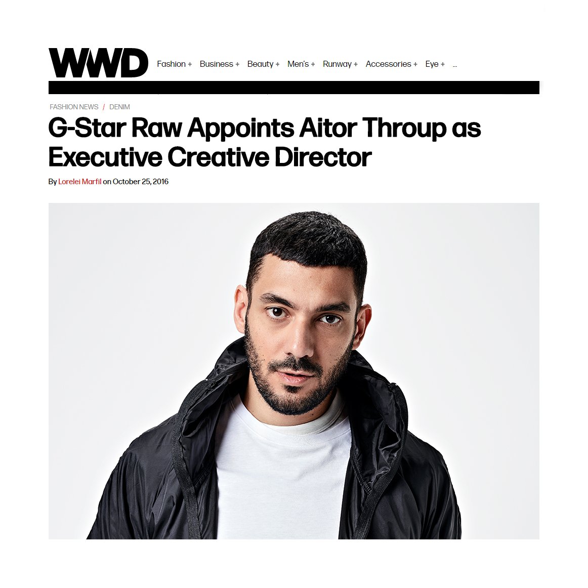 'G-STAR RAW APPOINTS AITOR THROUP AS EXECUTIVE CREATIVE DIRECTOR'. Announced exclusively worldwide <a href="/WWD/">WWD</a>.
#AitorThroup #GStarRaw <a href="/GStarRAW/">G-StarRAW</a>