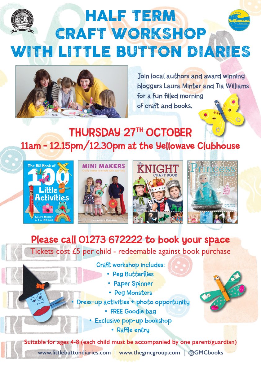 #halfterm craft workshop for 4-8 year olds THIS Thursday 11am-12.30pm with <a href="/LButtondiaries/">LittleButtonDiaries</a> T: 01273 672222 to sign up - cost is £5/child.