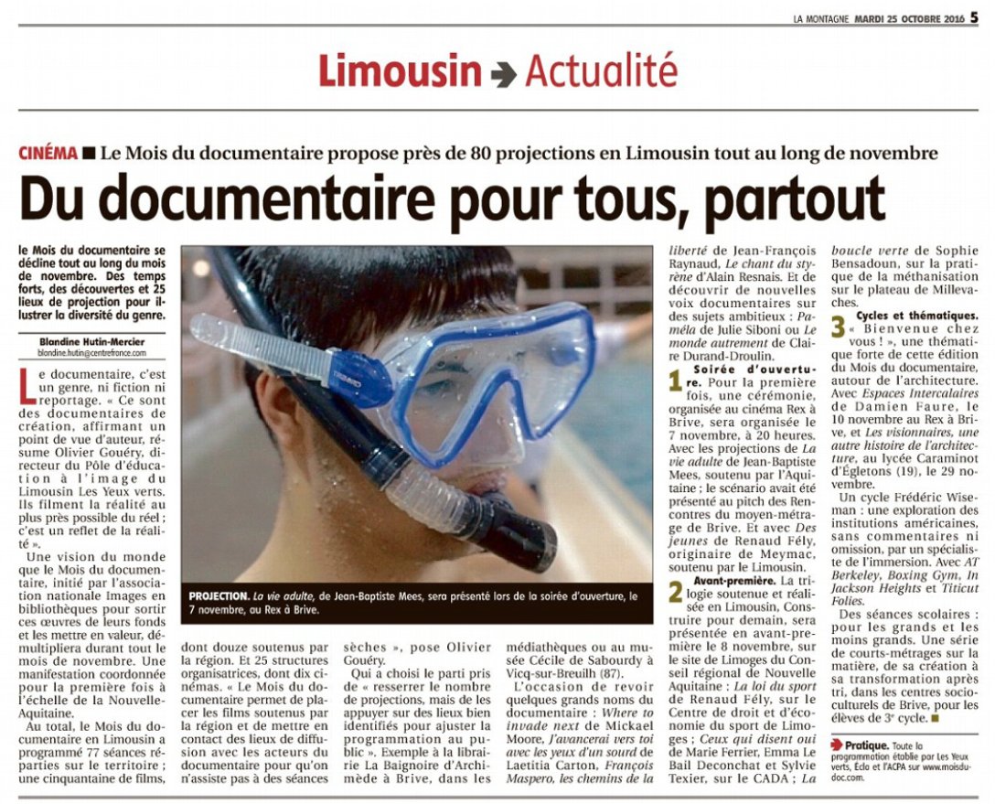 @MoisDuDoc c'est "du documentaire pour tous, partout" ! 
Soirée d'ouverture le 7 novembre à 20h au <a href="/cinema_rex/">Cinéma Rex Brive</a> 
en présence des réalisateurs