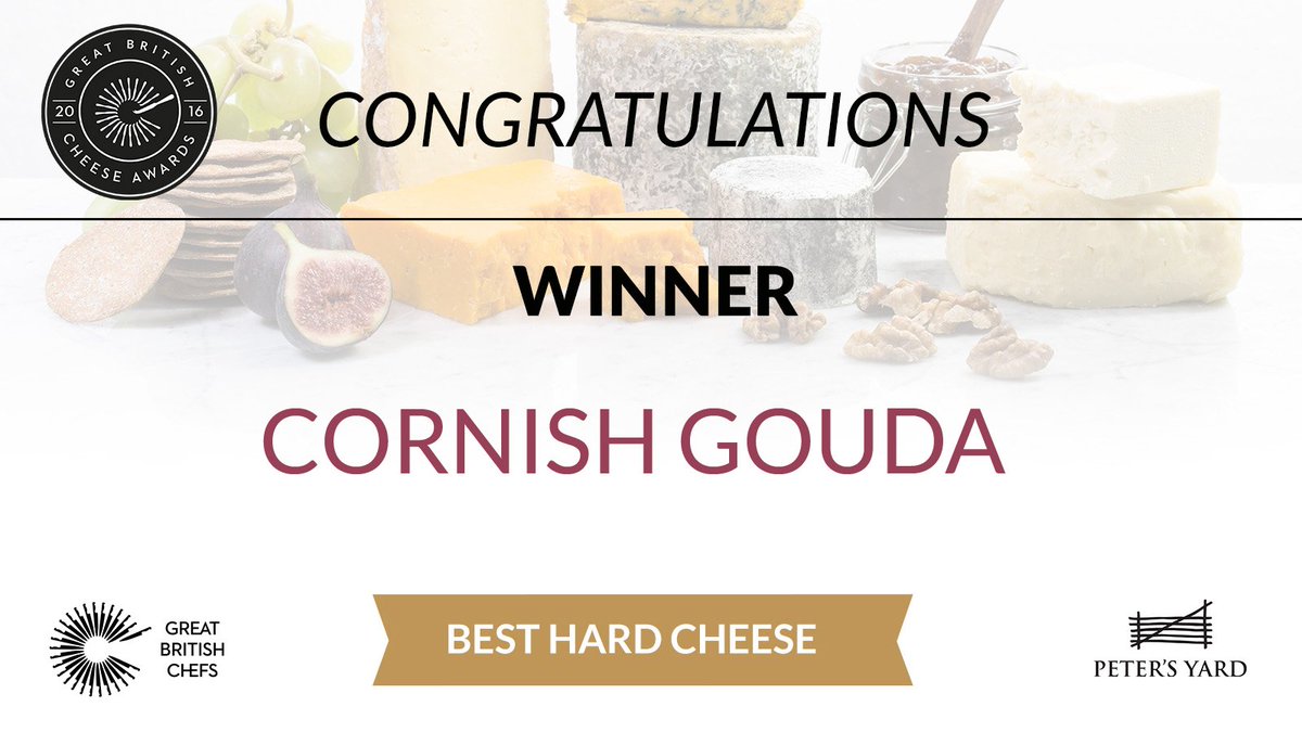 Aaand the winner of Best Hard Cheese category is Cornish Gouda from <a href="/CornishGoudaCo/">Cornish Gouda Co.</a> in #GreatBritishCheeseAwards via <a href="/PetersYard/">Peter's Yard</a>