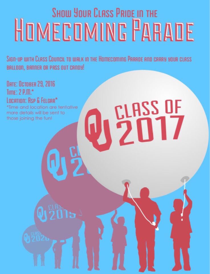 OUClassCouncil's tweet image. Also, you can sign up to walk in the homecoming parade with your class and hold your class banner and balloon!!
signupgenius.com/go/10c0d48afab…