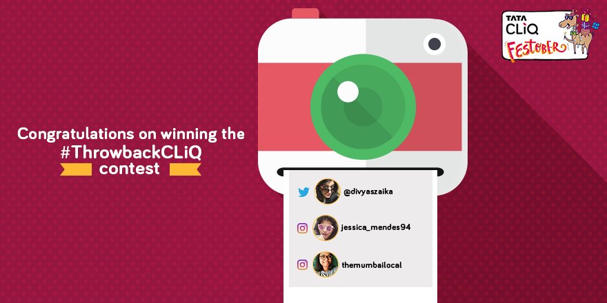 TataCLiQFashion's tweet photo. Letβs give it up for the winners of #ThrowbackCLiQ contest. Because every accomplishment starts with the decision to try. #TataCLiQFestober https://t.co/OmziPKmypJ