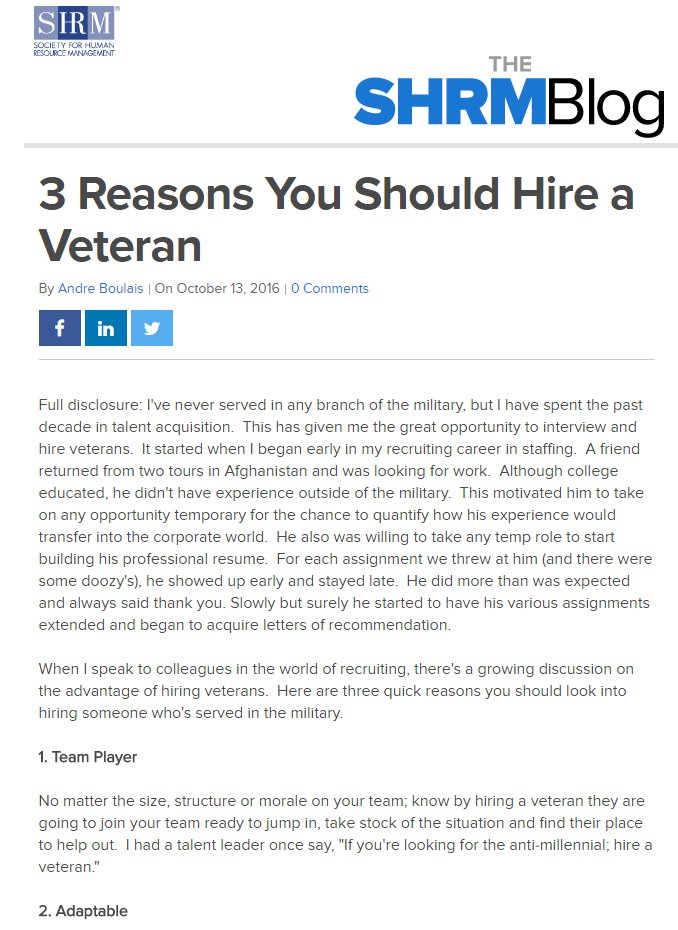 Pretty excited my first blog featured by #SHRM was written <a href="/LaunchFishers/">Launch Fishers</a> #tech #veterans #HR  blog.shrm.org/blog/3-reasons…