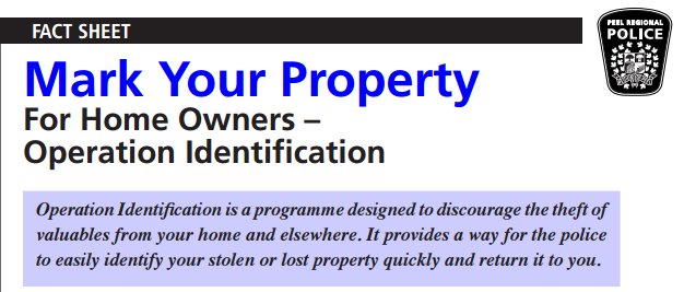 PeelPolice's tweet photo. Mark your Property with #PRP #OperationIdentification #TheftPrevention @PeelCrimePrev https://t.co/JYrbXIYG1S https://t.co/CTEuHICjzw