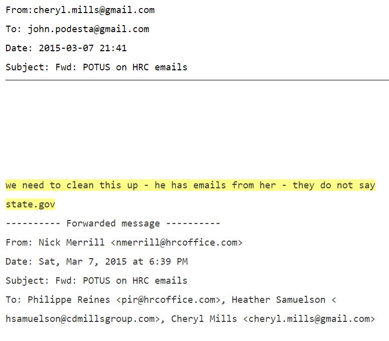 PrisonPlanet's tweet photo. Clinton aide talked of needing to 'clean' up Obama's comments on email server. https://t.co/1DBj1XHSfE #PodestaEmails18 https://t.co/AsjCzoFI25