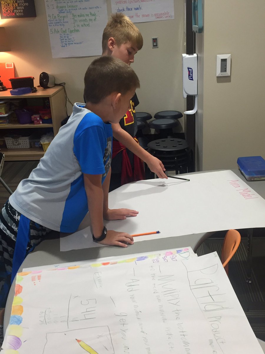 PCMrsShaw's tweet photo. These experts are designing lessons for their classmates to review multiplication strategies. #CompassElem #mathematicians https://t.co/aZT9ynACcQ
